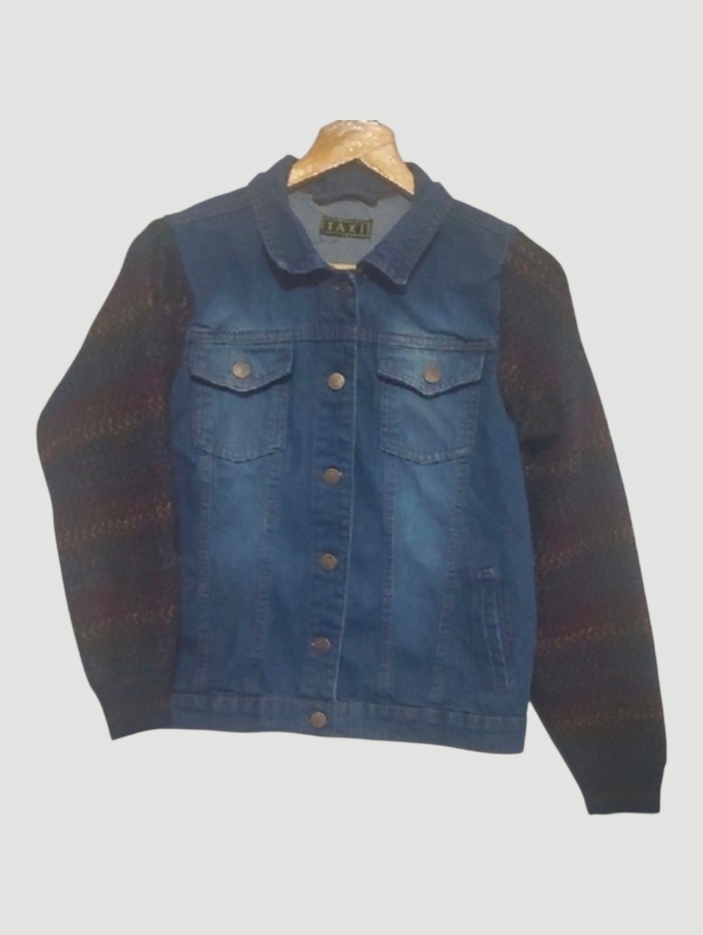 Taxi Jacket Denim Fabric Sleeves Womens Size XL ? X-large ? No Size Tag 20" Ptp